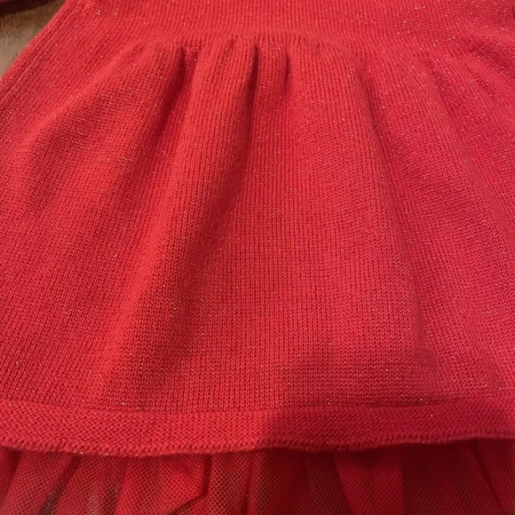 6-9 Months Cat & Jack Red Long Ruffle Sleeve Sweater Dress w Tulle Trim - Picture 4 of 4